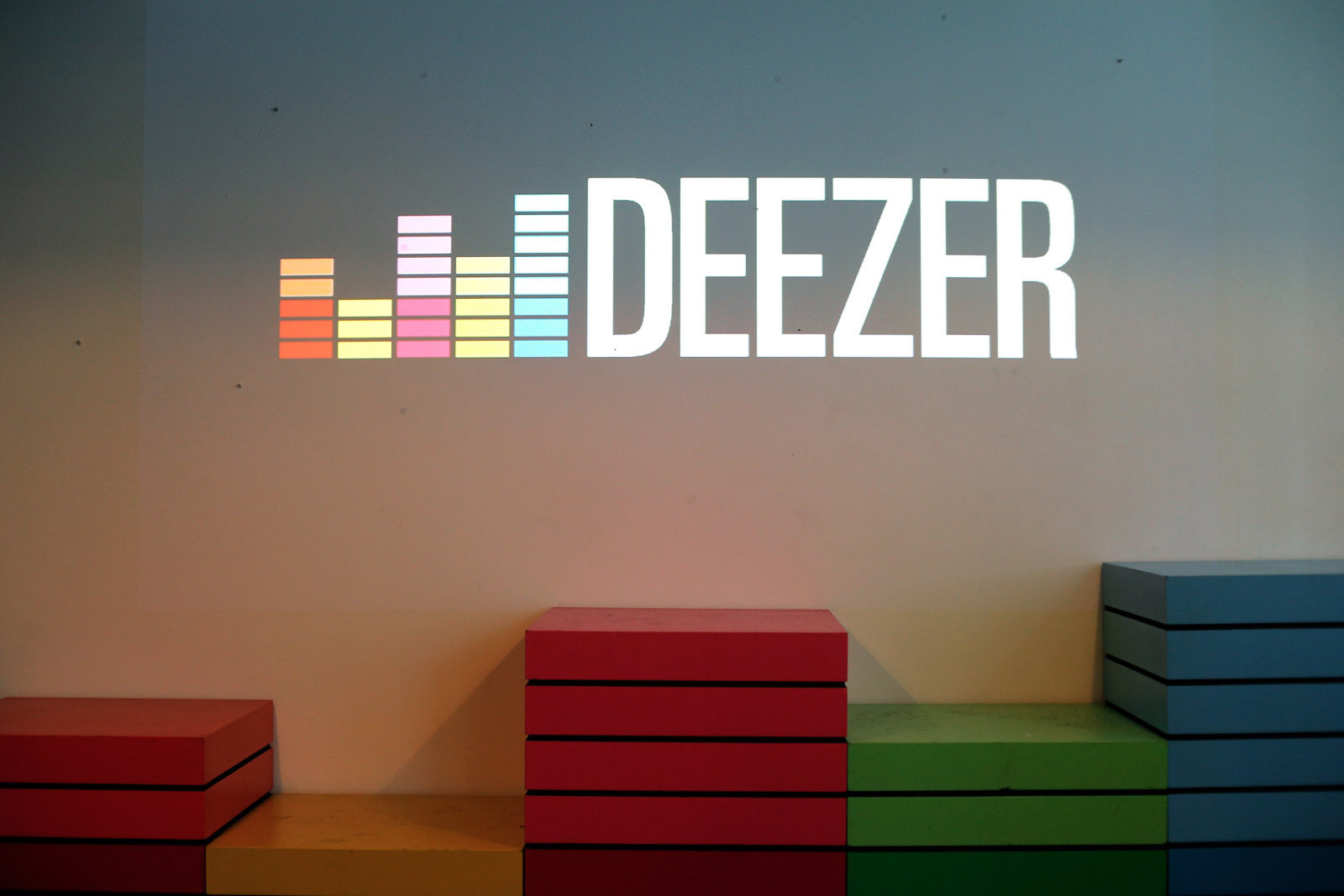 The music streaming services Deezer's logo is pictured at the compagny headquarters, in Paris, France, Monday, Nov. 9, 2015. (AP Photo/Thibault Camus)