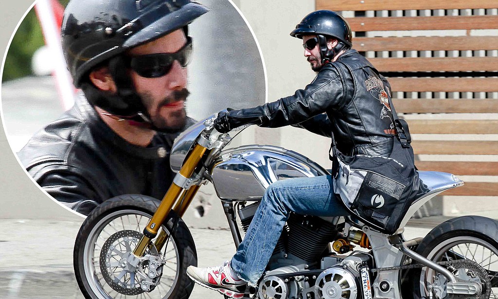 HOLLYWOOD, CA - OCTOBER 05: Actor Keanu Reeves goes for a ride on his Norton motorcycle on October 05, 2012 in Hollywood, California.  PHOTOGRAPH BY AKM-GSI / Barcroft Media  UK Office, London. T +44 845 370 2233 W www.barcroftmedia.com  USA Office, New York City. T +1 212 796 2458 W www.barcroftusa.com  Indian Office, Delhi. T +91 11 4053 2429 W www.barcroftindia.com