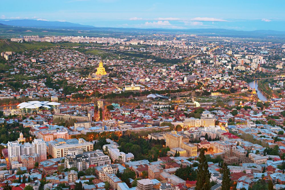 Aerial view of Tbilsi at dusk. Georgia