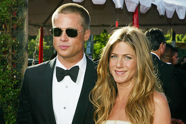 LOS ANGELES - SEPTEMBER 19:  Actors Jennifer Aniston and husband Brad Pitt attend the 56th Annual Primetime Emmy Awards at the Shrine Auditorium September 19, 2004 in Los Angeles, California.  (Photo by Kevin Winter/Getty Images)