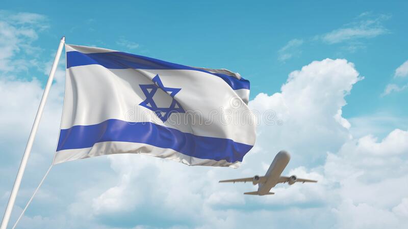 airliner-approaches-national-flag-tourism-related-d-commercial-airplane-landing-behind-israeli-israel-rendering-170337611