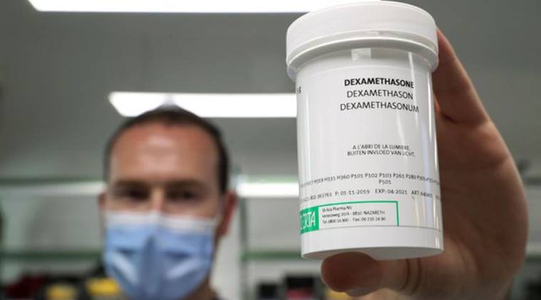 A pharmacist displays a box of Dexamethasone at the Erasme Hospital amid the coronavirus disease (COVID-19) outbreak, in Brussels, Belgium, June 16, 2020. REUTERS/Yves Herman