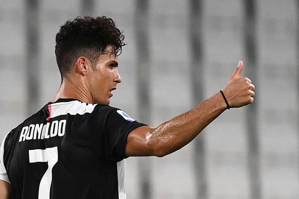 Juventus' Portuguese forward Cristiano Ronaldo reacts at the end of the Italian Serie A football match Juventus Turin vs Atalanta Bergamo played behind closed doors on July 11, 2020 at the Juventus stadium in Turin, as the country eases its lockdown aimed at curbing the spread of the COVID-19 infection, caused by the novel coronavirus. (Photo by Marco BERTORELLO / AFP)