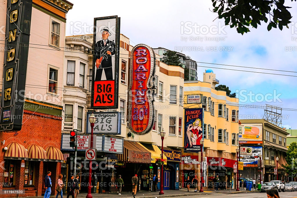 San Francisco, CA, USA - July 8, 2015: Nightclubs in the north beach district of San Francisco