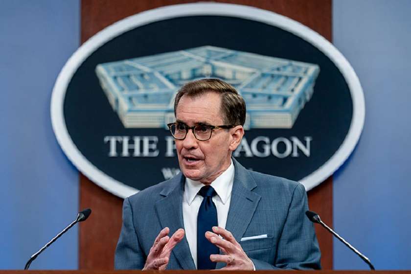 Pentagon spokesman John Kirby speaks during a briefing at the Pentagon in Washington, Wednesday, Feb. 23, 2022. (AP Photo/Andrew Harnik)