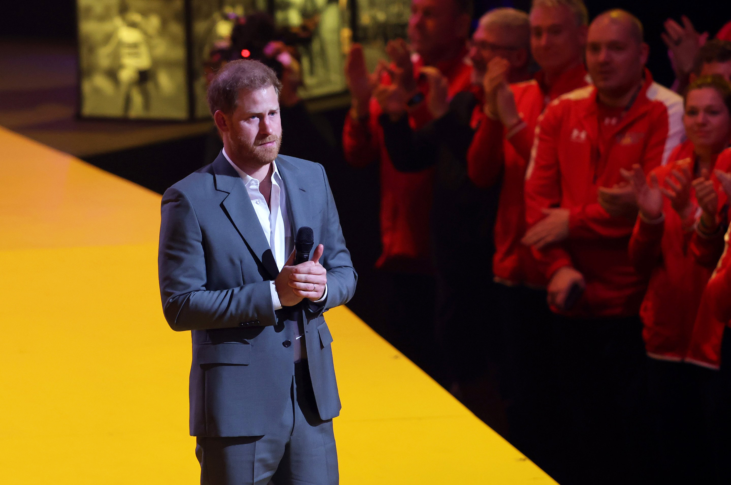 THE HAGUE, NETHERLANDS - APRIL 16: Prince Harry, Duke of Sussex speaks during the Invictus Games The Hague 2020 Opening Ceremony at Zuiderpark on April 16, 2022 in The Hague, Netherlands. (Photo by Joern Pollex/Getty Images for Invictus Games The Hague 2020)
