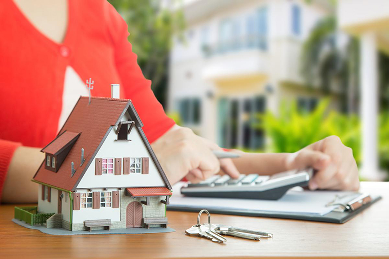 Woman calculate and plan for your good property with real agency property.