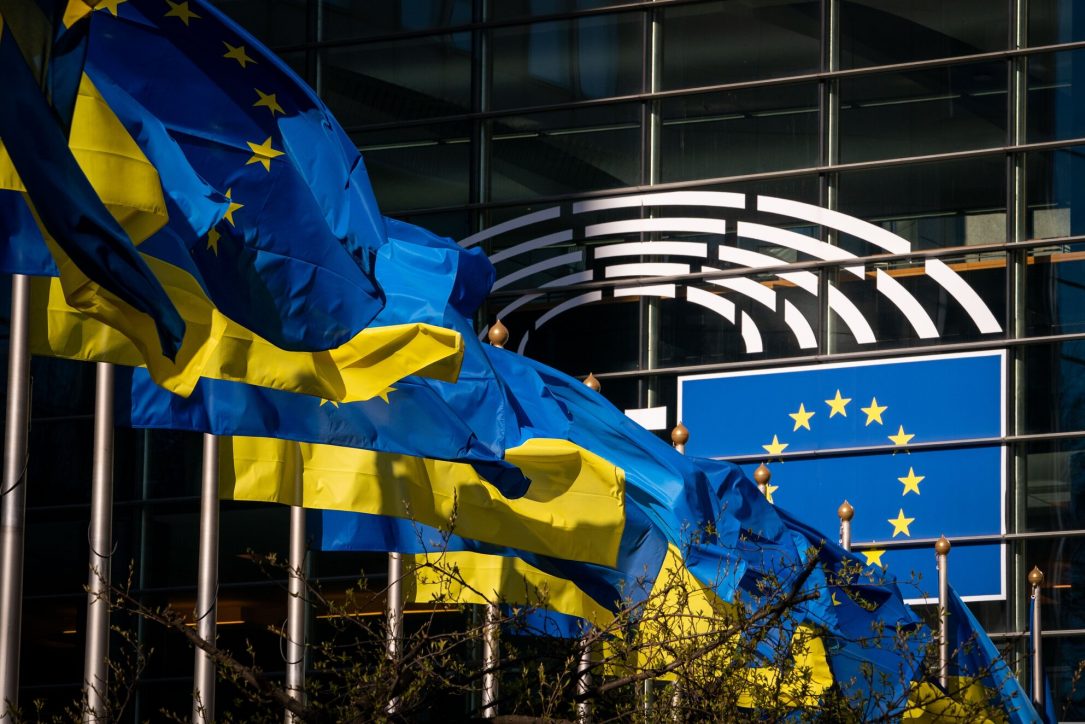 Ukrainian Flag is raised at the EP building in Brussels