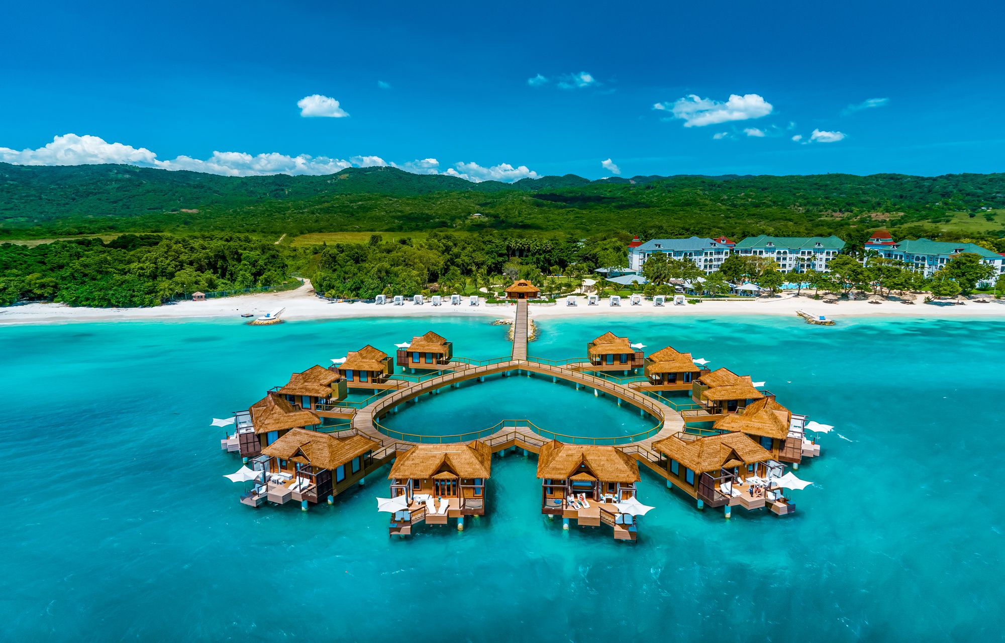 Sandals-South-Coast-Over-Water-Bungalows-Aerial-Front
