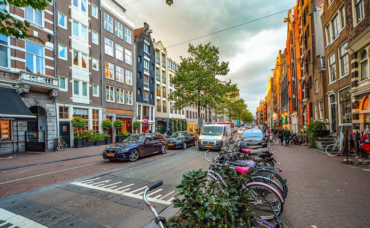 Street Sky Cars Amsterdam Netherlands Bicycle