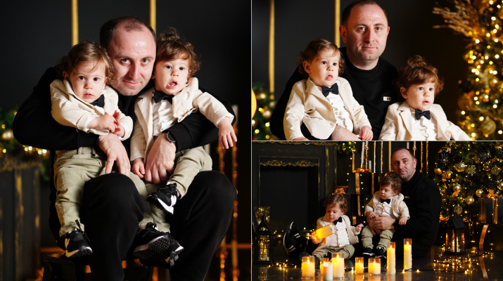 „მამიკო და შოშიები გილოცავთ დამდეგ ახალ წელს“ – გიგა ცხელიშვილის ტყუპების მორიგი კადრები საახალწლო ფოტოსესიიდან